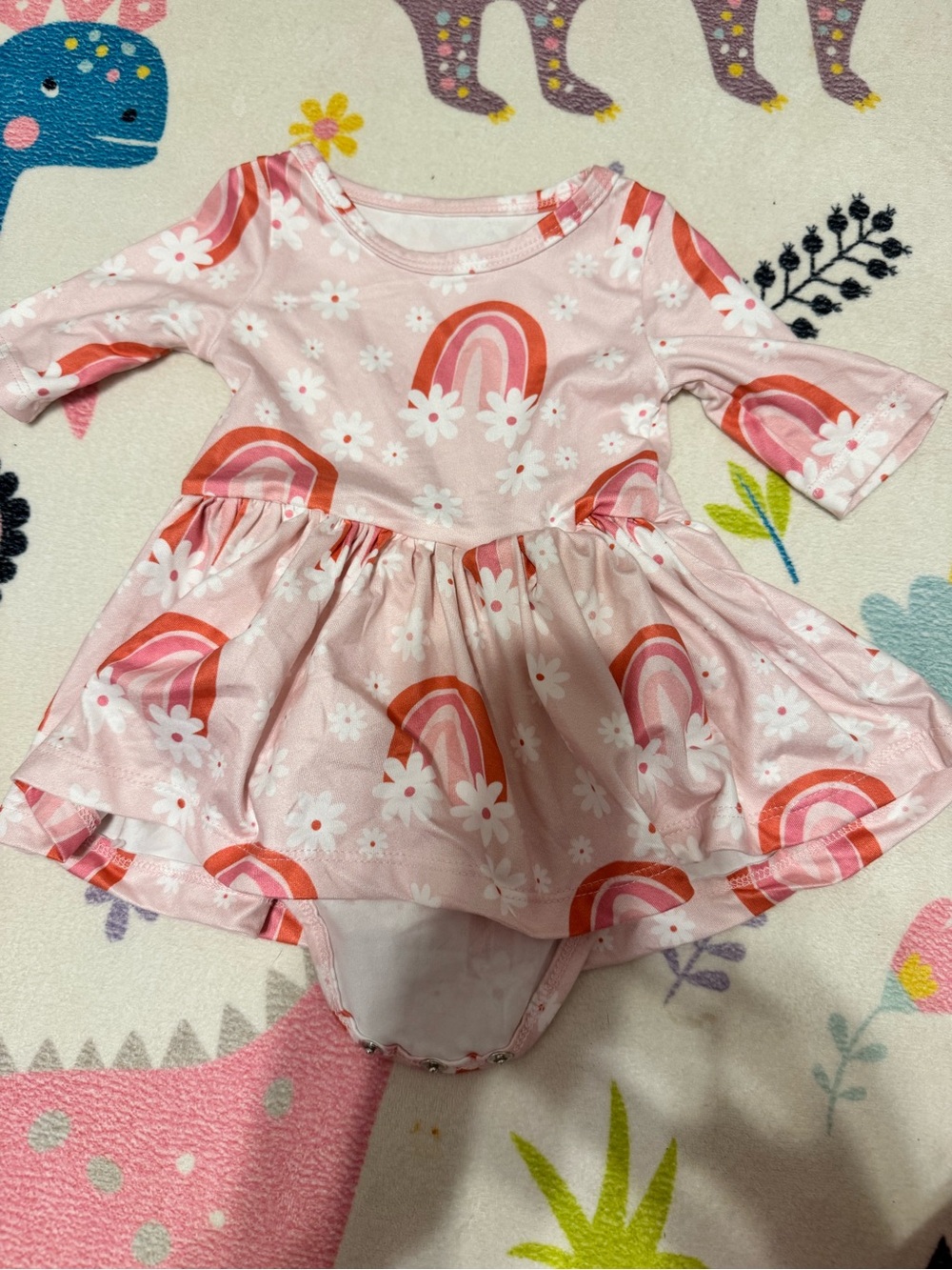 Girls' Pink Rainbow Floral Skater Dress